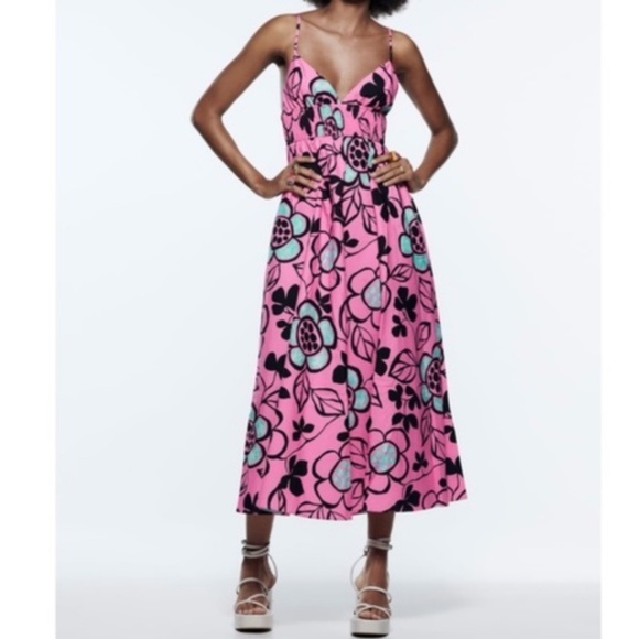 Zara Floral Pink Maxi Dress - Picture 1 of 9